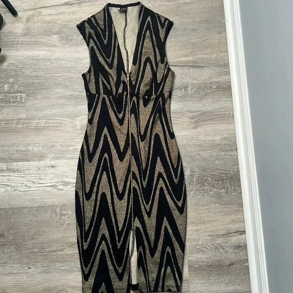 Women’s Black and Gold Zip Up Dress Size Small